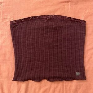 RSQ Burgundy Tube Top with Lace Trim